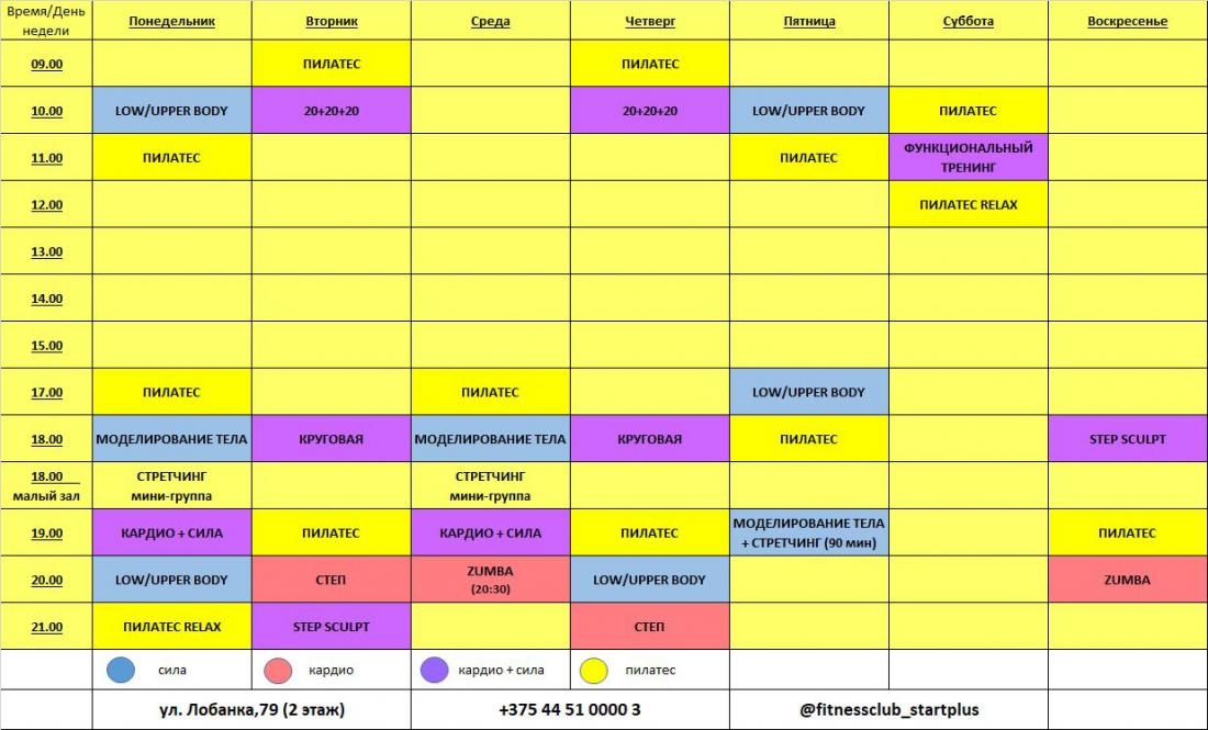 Гора фитнес расписание групповых занятий