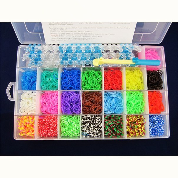 Набор Rainbow-Loom LB018 +станок для плетения браслетов из резинок, 600шт